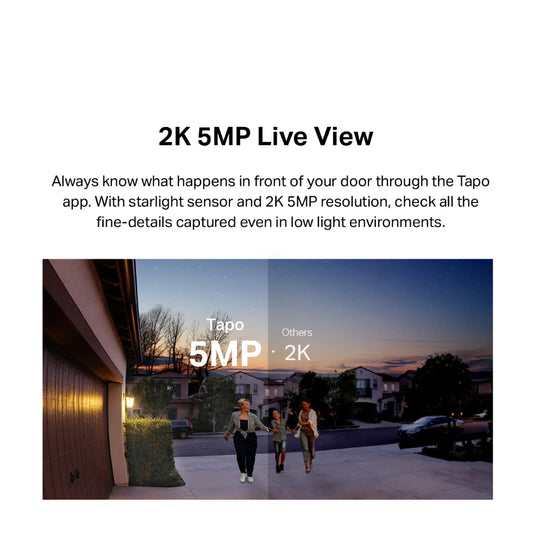 TP-Link 2K 5MP Color Night Vision Smart Wireless Battery Video Doorbell Head-to-Toe IP64 Weatherproof Tapo D230S1 / D210