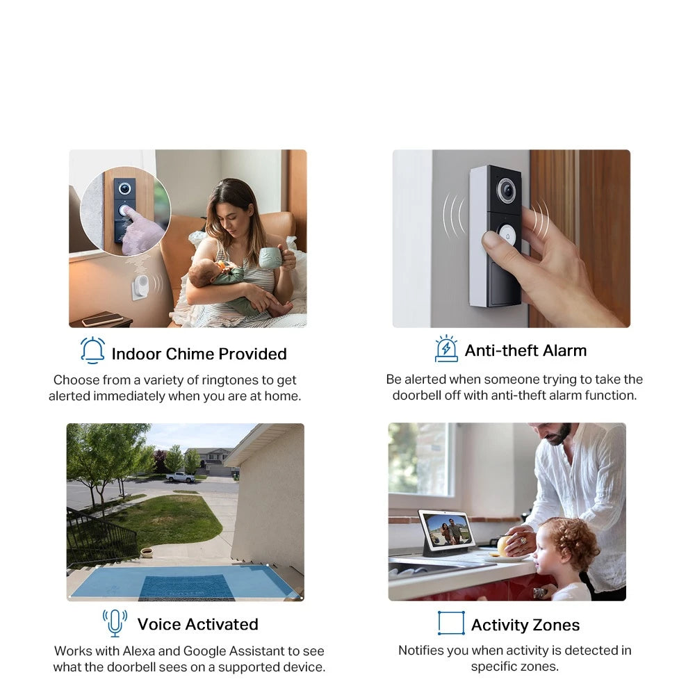 TP-Link 2K 5MP Color Night Vision Smart Wireless Battery Video Doorbell 180 Ultra-Wide View IP66 Weatherproof Tapo D235