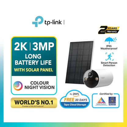 TP-Link Tapo TC82 KIT 2K/3MP Outdoor Solar CCTV Battery Camera Color Night Vision IP65