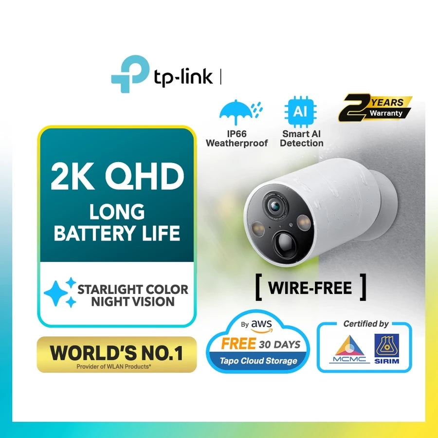 TP-Link 4MP 2K QHD Tapo C425 Smart Wire-Free Outdoor Security Camera Starlight CCTV IP66 Weatherproof
