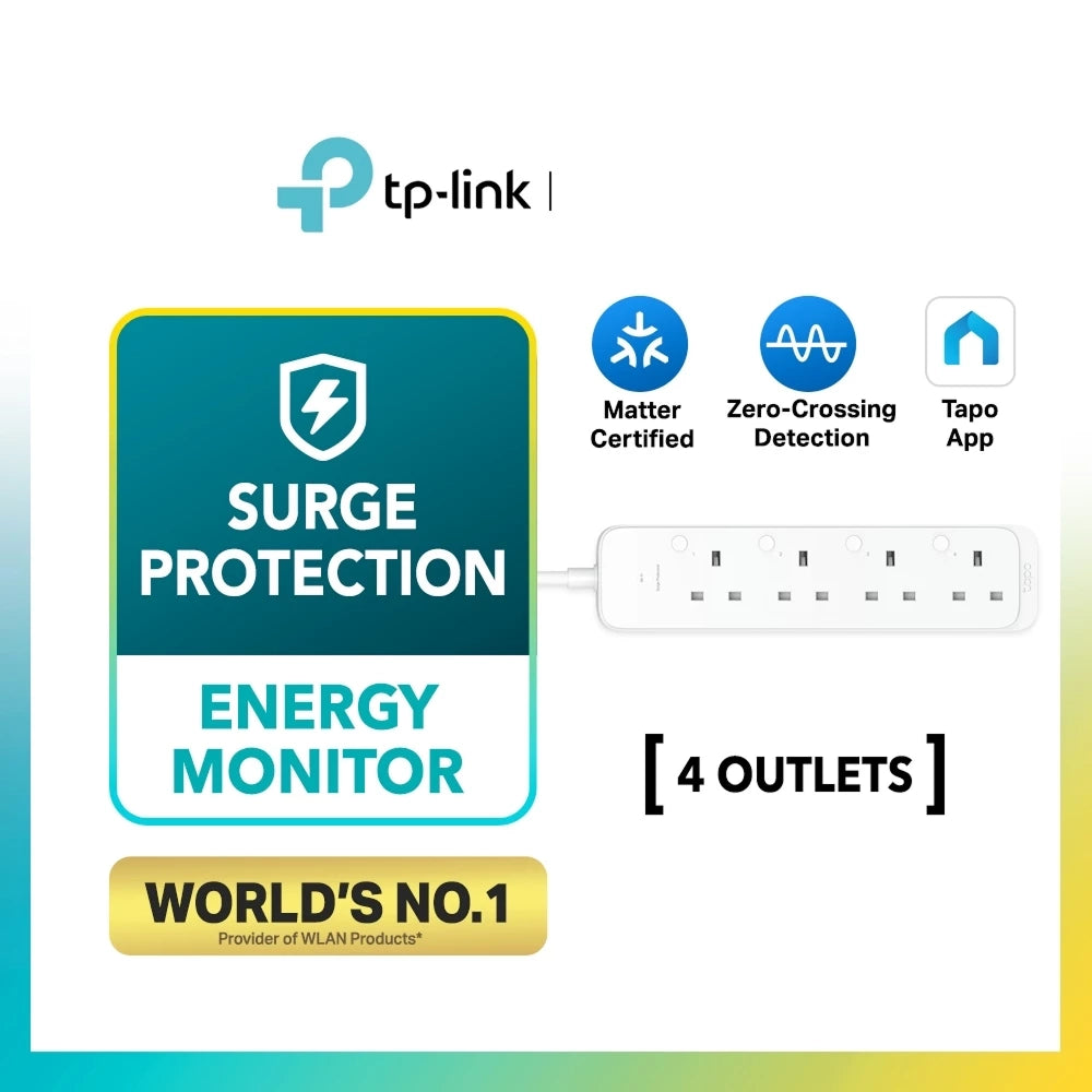 TP-Link 4 Outlets WiFi Smart Power Strip Extension Plug Sockets Surge Protection Matter Certified Tapo P304M | KP303