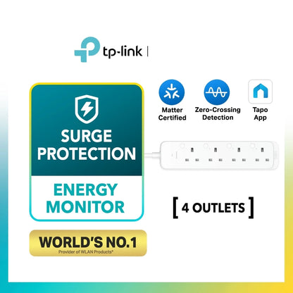 TP-Link 4 Outlets WiFi Smart Power Strip Extension Plug Sockets Surge Protection Matter Certified Tapo P304M | KP303