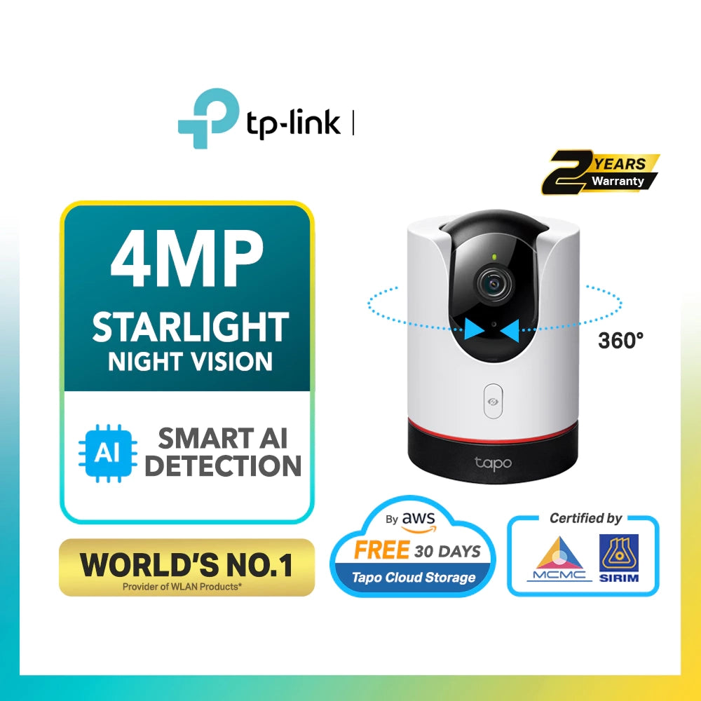 TP-Link 4MP/2K Security Tapo C225 AI CCTV With Smart Detection and Notification Wifi & Wireless Home IP Camera Pan/Tilt