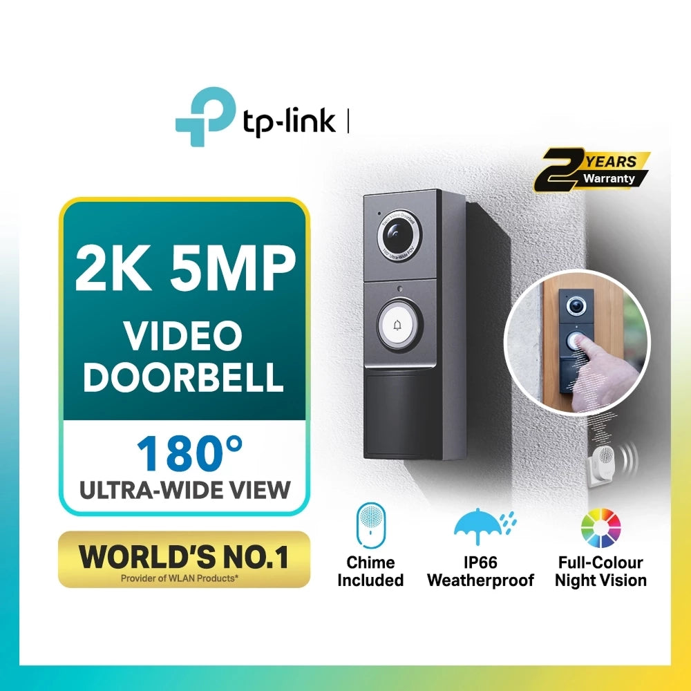 TP-Link 2K 5MP Color Night Vision Smart Wireless Battery Video Doorbell 180 Ultra-Wide View IP66 Weatherproof Tapo D235