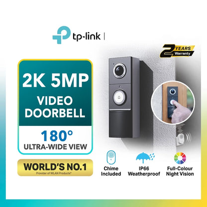 TP-Link 2K 5MP Color Night Vision Smart Wireless Battery Video Doorbell 180 Ultra-Wide View IP66 Weatherproof Tapo D235