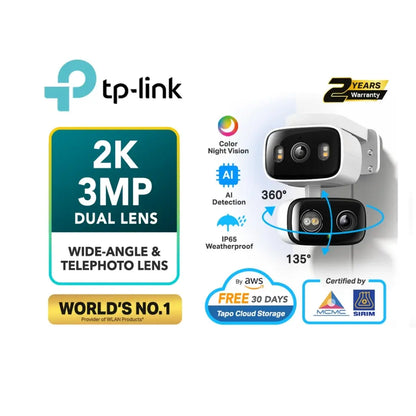 TP-Link Tapo C246D Dual-Lens 2K Indoor/Outdoor Pan/Tilt WiFi Camera