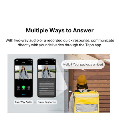 TP-Link 2K 5MP Color Night Vision Smart Wireless Battery Video Doorbell Head-to-Toe IP64 Weatherproof Tapo D230S1 / D210