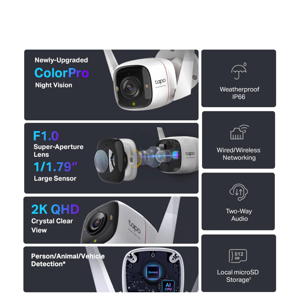 TP-Link Outdoor 2K QHD 4MP Color Pro Night Vision Tapo C325WB IP CCTV Camera IP66 Weatherproof