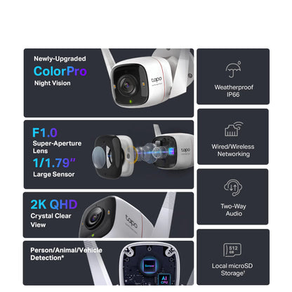 TP-Link Outdoor 2K QHD 4MP Color Pro Night Vision Tapo C325WB IP CCTV Camera IP66 Weatherproof