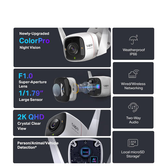 TP-Link Outdoor 2K QHD 4MP Color Pro Night Vision Tapo C325WB IP CCTV Camera IP66 Weatherproof