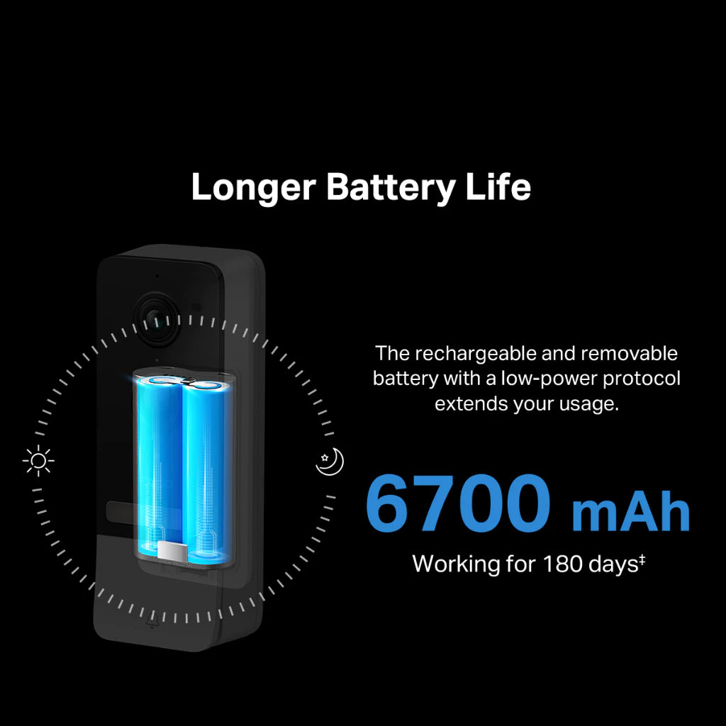 TP-Link 2K 5MP Color Night Vision Smart Wireless Battery Video Doorbell Head-to-Toe IP64 Weatherproof Tapo D230S1 / D210