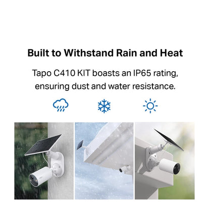 TP-Link 2K/3MP Wire Free Solar Panel Powered CCTV Battery Camera Color Night Vision IP65 Tapo C410 KIT No Hub Required