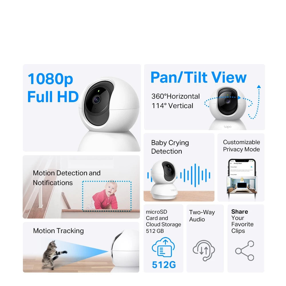 TP-Link 360 1080P Full HD IP Camera Pan & Tilt/Amazon Cloud WiFi CCTV TC70/TC71/TC72/ TC74/TC60/TC40/TC65