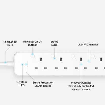 TP-Link 4 Outlets WiFi Smart Power Strip Extension Plug Sockets Surge Protection Matter Certified Tapo P304M | KP303