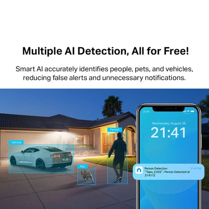 TP-Link 4MP 2K QHD Tapo C425 Smart Wire-Free Outdoor Security Camera Starlight CCTV IP66 Weatherproof