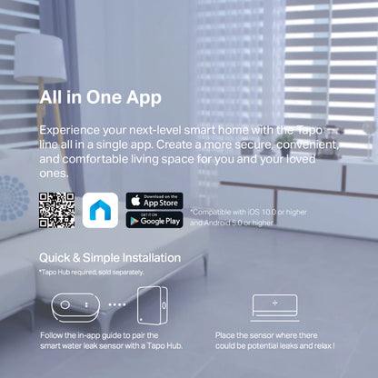 TP-Link Tapo T300 Smart Water Leak Sensor IP67 Waterproof (Tapo Hub H100 Requirement)