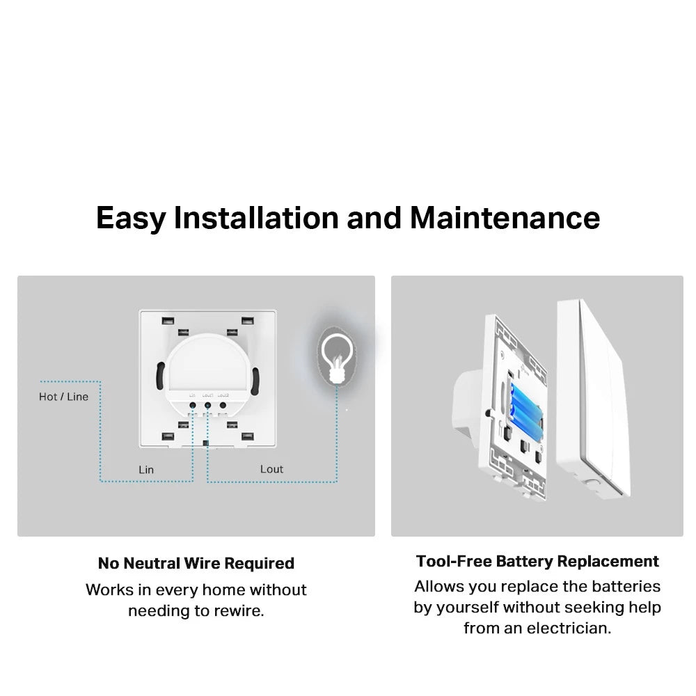 TP-Link Tapo S220 2-Gang Smart Switch No Neutral Wire Battery Powered App Control (Hub Required)