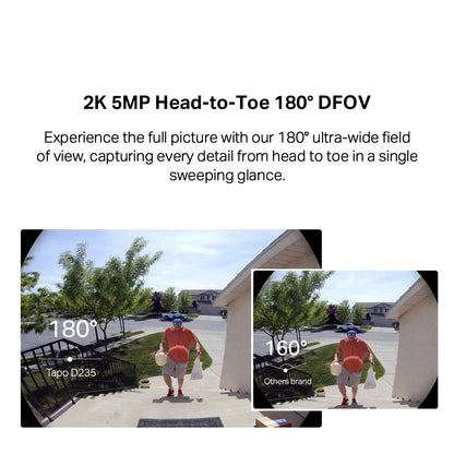 TP-Link 2K 5MP Color Night Vision Smart Wireless Battery Video Doorbell 180 Ultra-Wide View IP66 Weatherproof Tapo D235