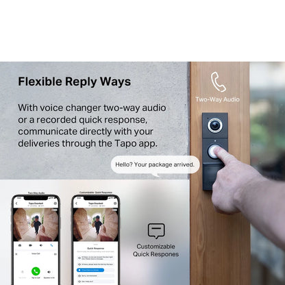 TP-Link 2K 5MP Color Night Vision Smart Wireless Battery Video Doorbell 180 Ultra-Wide View IP66 Weatherproof Tapo D235