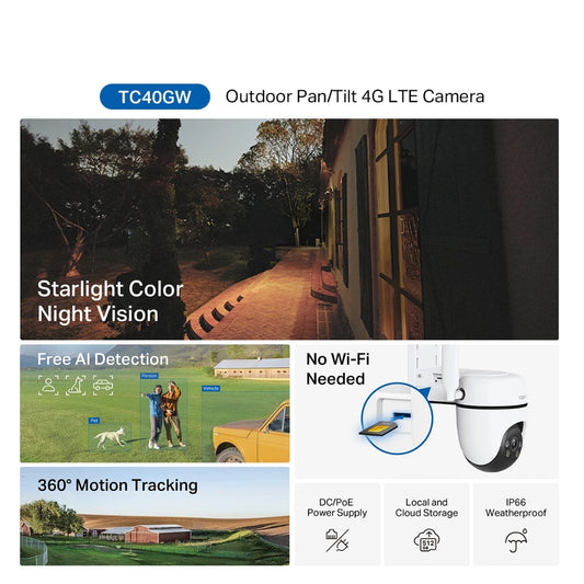 TP-Link Tapo TC40GW 4G Sim Card CCTV Camera 1080P 360 Outdoor Weatherproof CCTV Night Vision