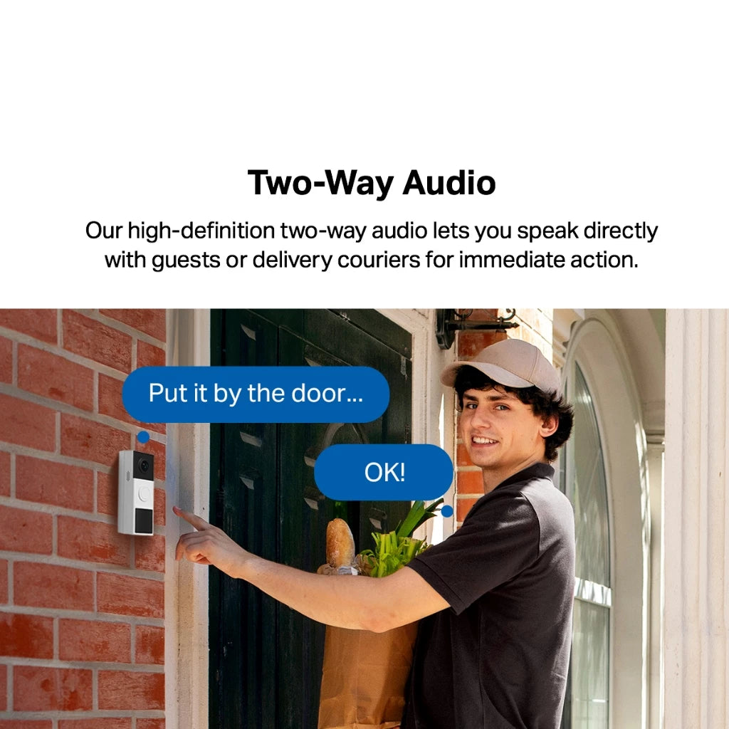 TP-Link 2K 3MP Tapo D210 Color Night Vision Smart Wireless Battery Video Doorbell Head-to-Toe View IP65 Weatherproof