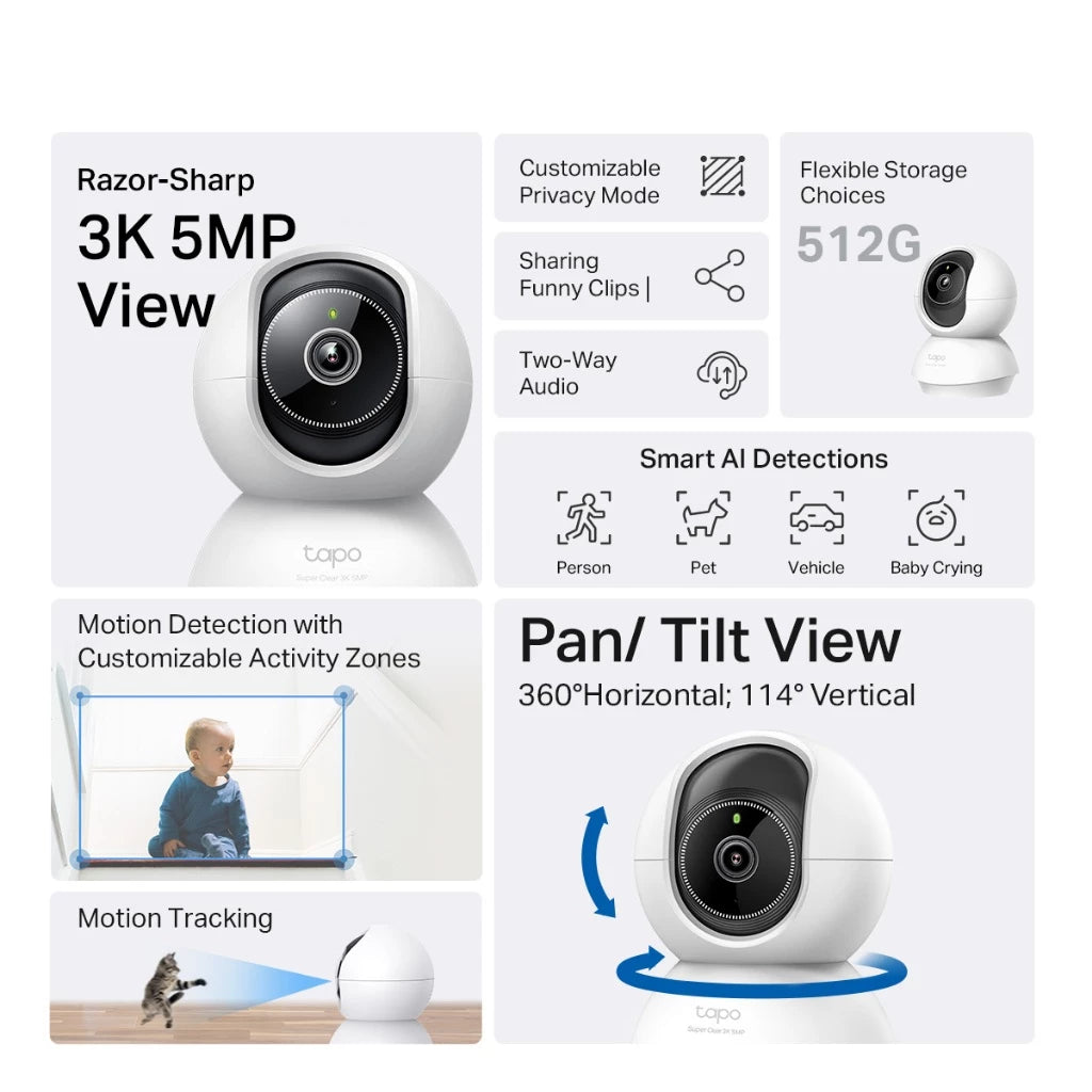 TP-Link Tapo C230 3K 5MP Pan/Tilt AI CCTV WIFI Wireless IP Camera with Smart AI Detection & Notifications