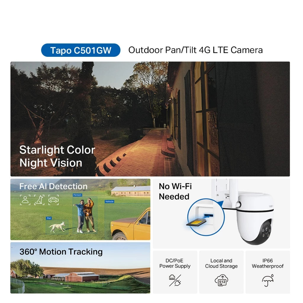 TP-Link Tapo 4G Sim Card CCTV Camera Outdoor Weatherproof CCTV 1080P 360 Night Vision Tapo C501GW