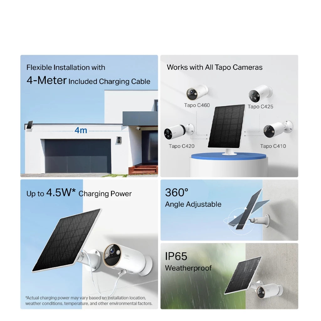TP-Link Tapo A202 A201 Solar Charging Panel for Battery Rechargeable Camera (Tapo C410, C425, C420) With Cable (4M)