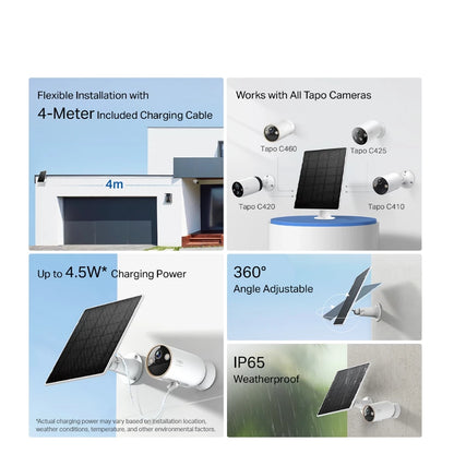TP-Link Tapo A202 A201 Solar Charging Panel for Battery Rechargeable Camera (Tapo C410, C425, C420) With Cable (4M)