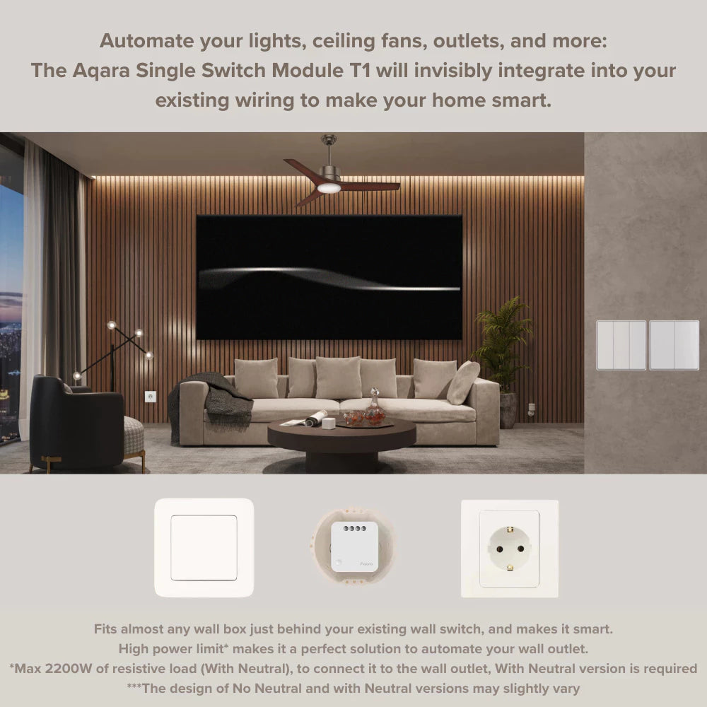 Aqara Zigbee 3.0 Protocol Single Switch Module T1 With Neutral