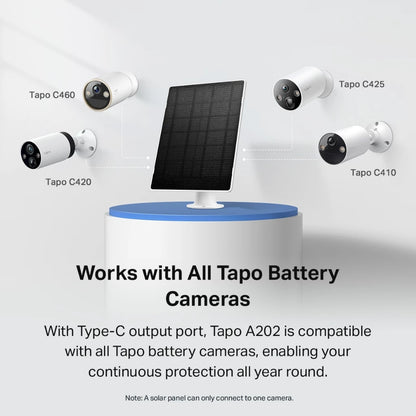TP-Link Tapo A202 A201 Solar Charging Panel for Battery Rechargeable Camera (Tapo C410, C425, C420) With Cable (4M)