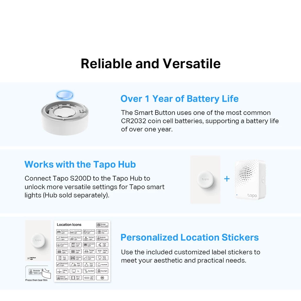 TP-LINK Tapo S200D Wireless Mini Switch Smart Doorbell One Button & App Control Smart Home Push Mini Wireless Switch